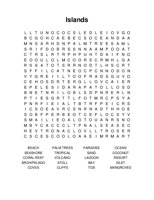 Islands Word Search Puzzle