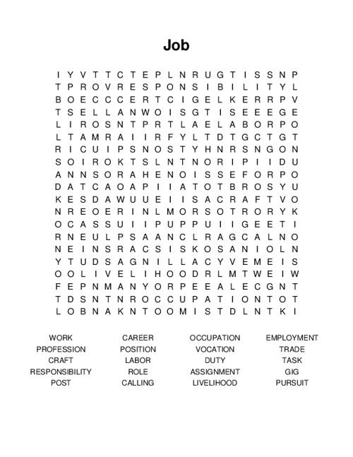 Job Word Search Puzzle