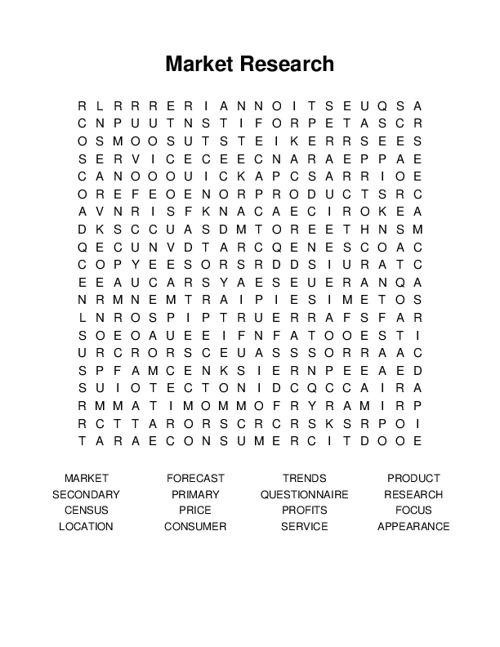 Market Research Word Search Puzzle