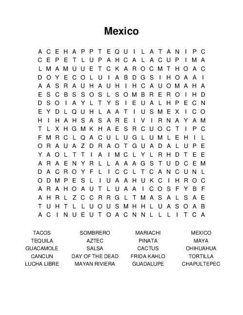 Mexico Word Search Puzzle