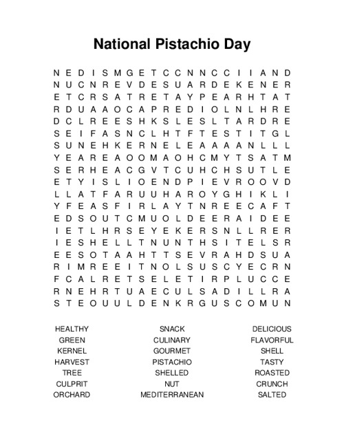 National Pistachio Day Word Search Puzzle