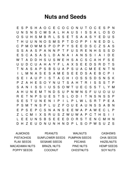 Nuts and Seeds Word Search Puzzle