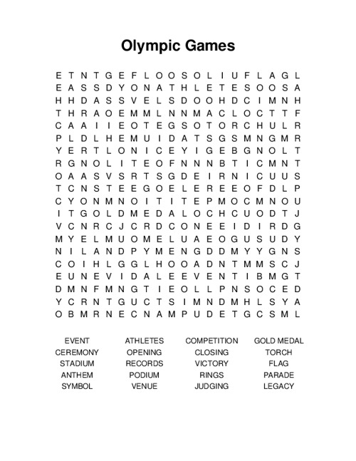 Olympic Games Word Search Puzzle