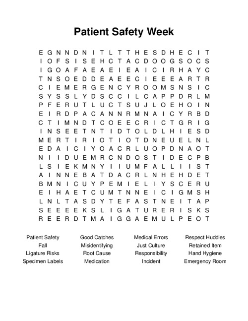 Patient Safety Week Word Search Puzzle