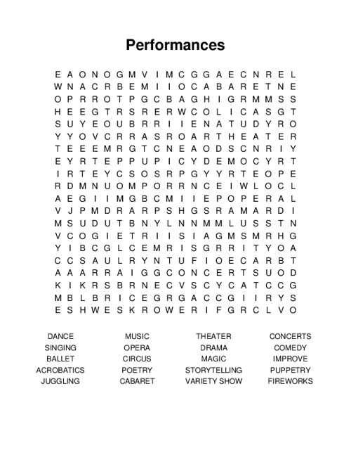 Performances Word Search Puzzle