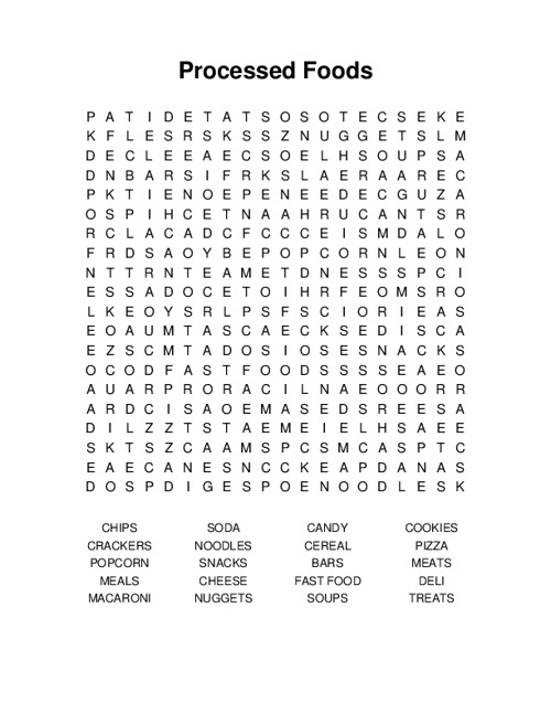 Processed Foods Word Search Puzzle