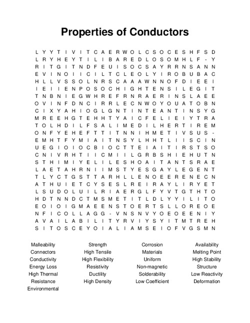 Properties of Conductors Word Search Puzzle