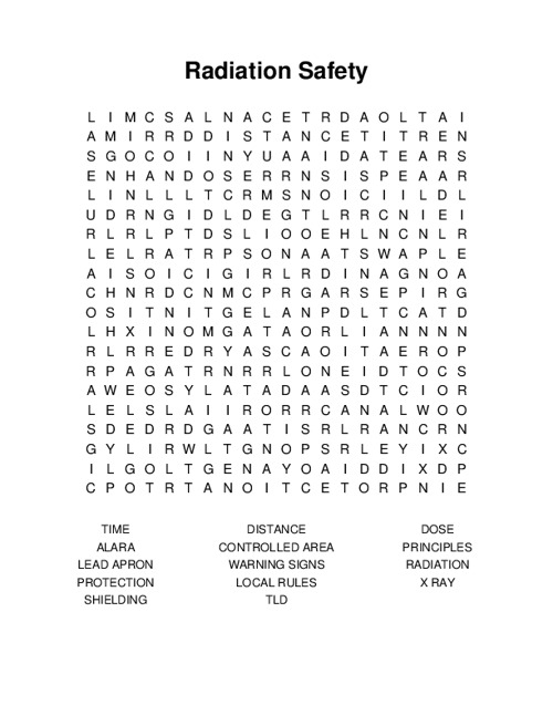 Radiation Safety Word Search Puzzle