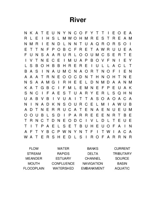 River Word Search Puzzle