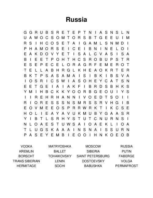Russia Word Search Puzzle
