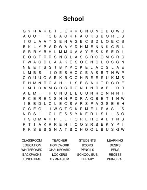 School Word Search Puzzle