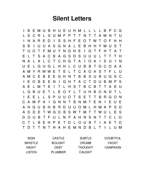 Silent Letters Word Search Puzzle