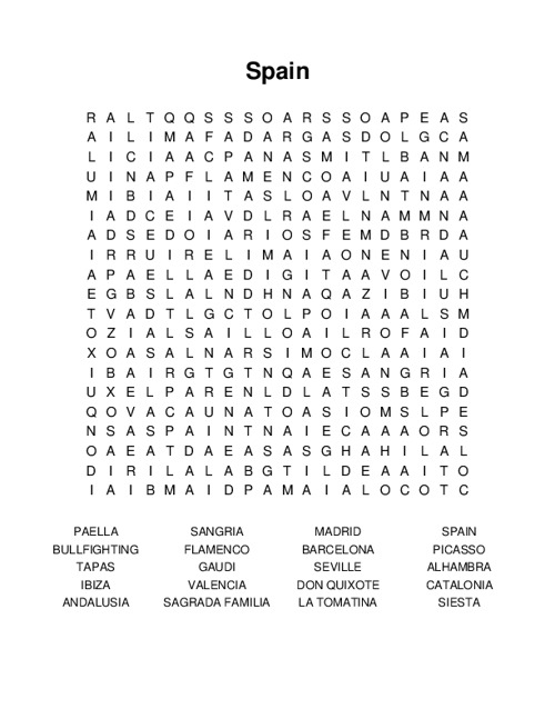 Spain Word Search Puzzle