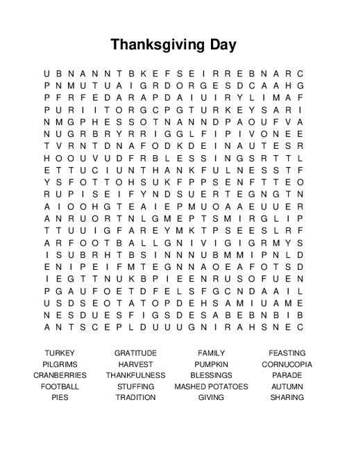 Thanksgiving Day Word Search Puzzle
