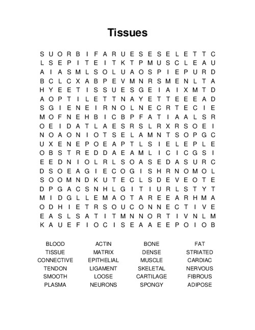 Tissues Word Search Puzzle
