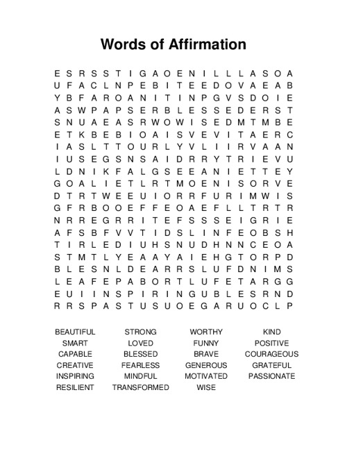 Words of Affirmation Word Search Puzzle