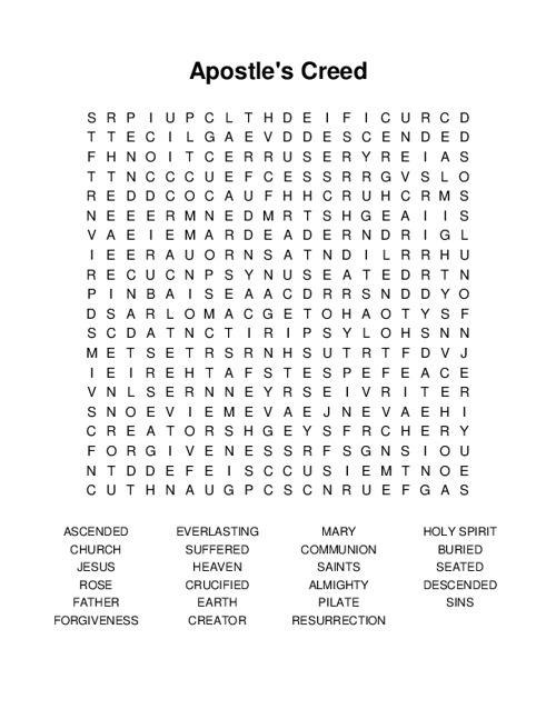 Apostles Creed Word Search Puzzle