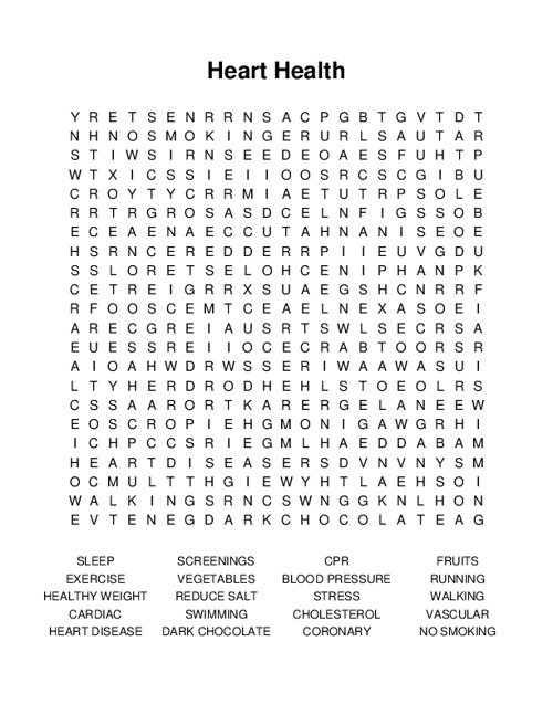 Heart Health Word Search Puzzle
