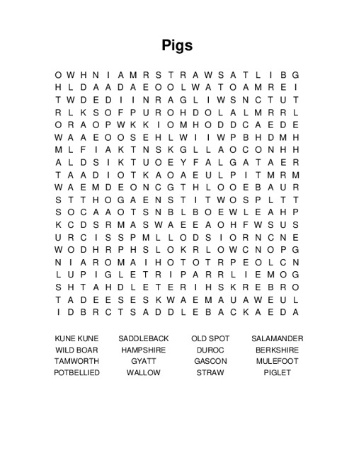 Pigs Word Search Puzzle