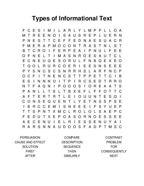 Types of Informational Text Word Search Puzzle