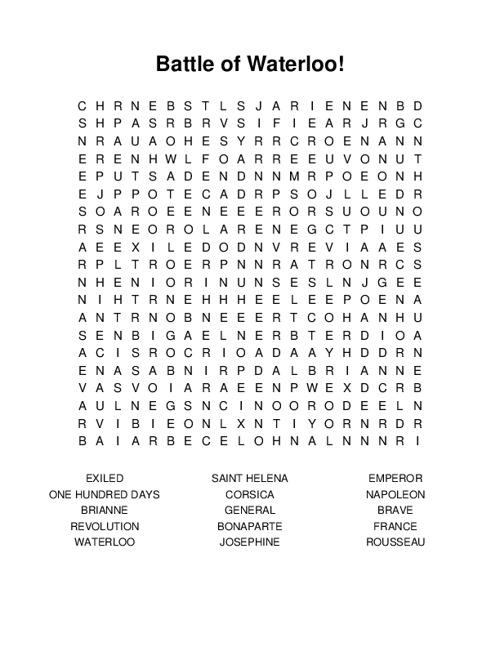 Battle of Waterloo! Word Search Puzzle
