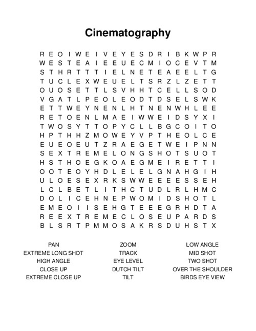 Cinematography Word Search Puzzle