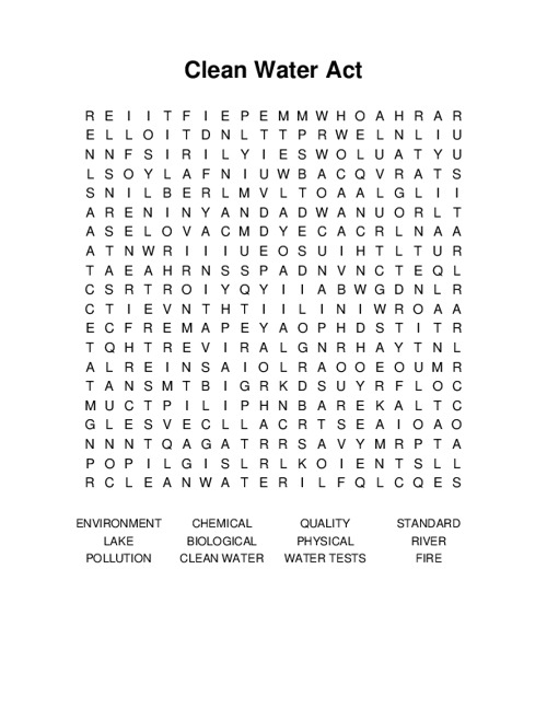 Clean Water Act Word Search Puzzle