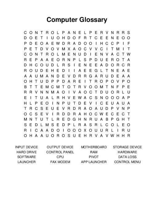 Computer Glossary Word Search Puzzle