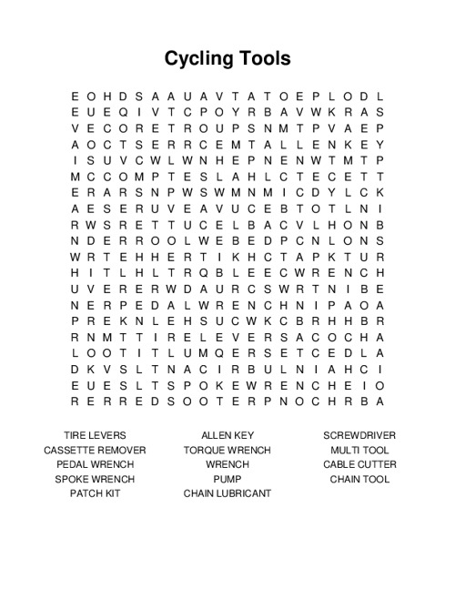 Cycling Tools Word Search Puzzle