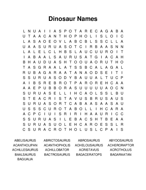 Dinosaur Names Word Search Puzzle