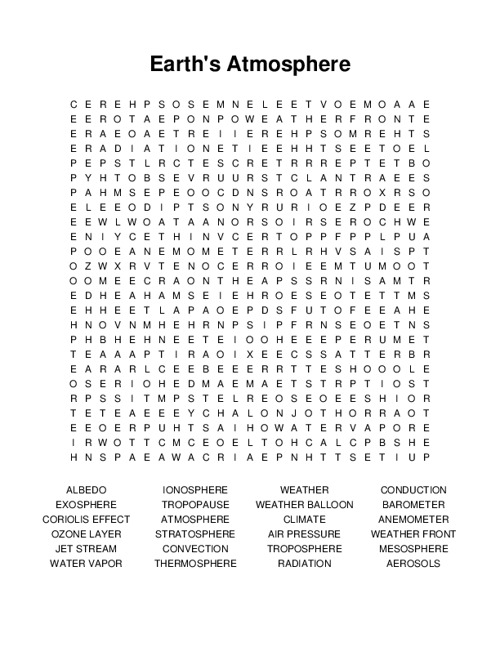 Earths Atmosphere Word Search Puzzle