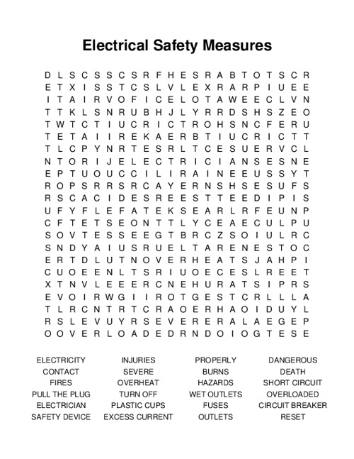 Electrical Safety Measures Word Search Puzzle