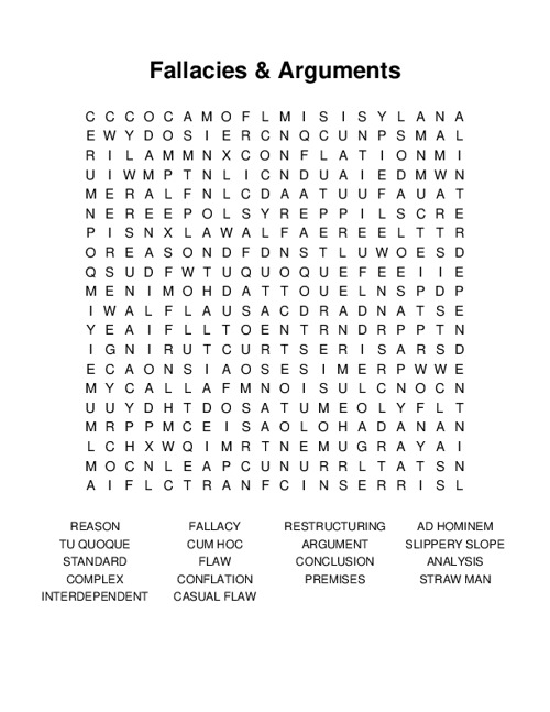 Fallacies & Arguments Word Search Puzzle