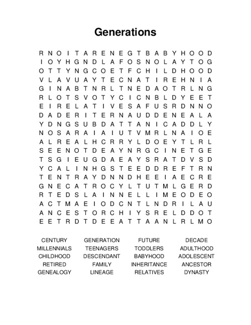 Generations Word Search Puzzle