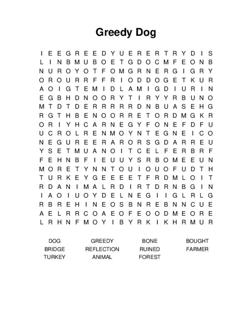 Greedy Dog Word Search Puzzle