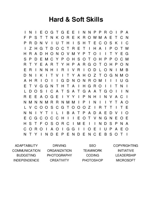 Hard & Soft Skills Word Search Puzzle