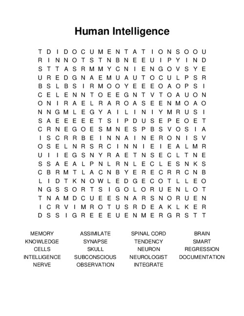 Human Intelligence Word Search Puzzle