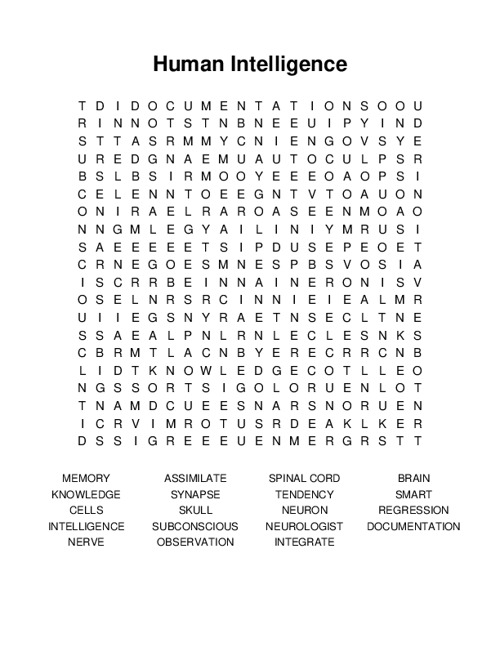 Human Intelligence Word Search Human Intelligence Word Search