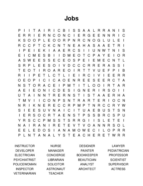 Jobs Word Search Puzzle