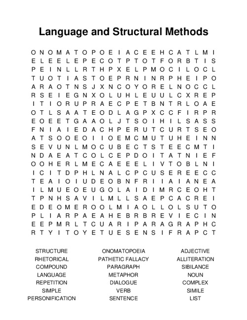 Language and Structural Methods Word Search Puzzle
