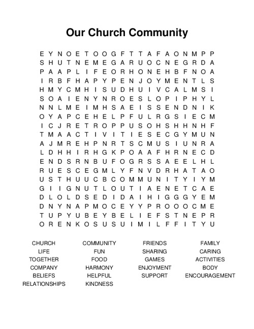Our Church Community Word Search Puzzle