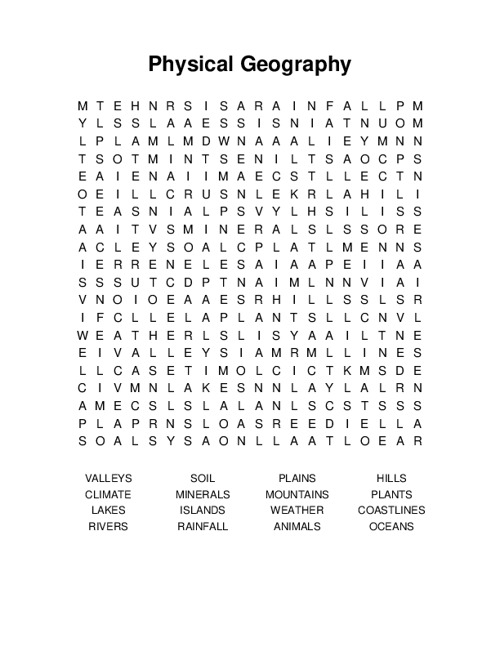 Physical Geography Word Search Puzzle