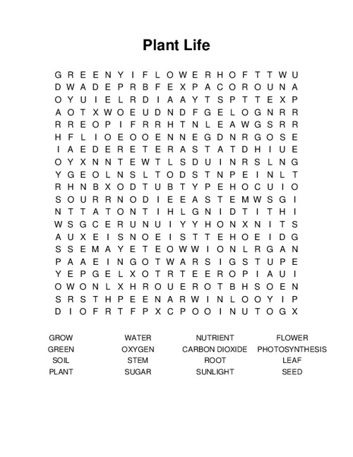 Plant Life Word Search Puzzle