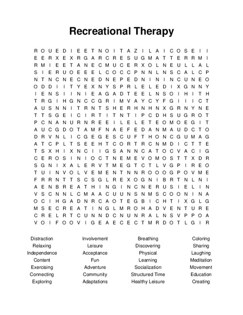Recreational Therapy Word Search Puzzle