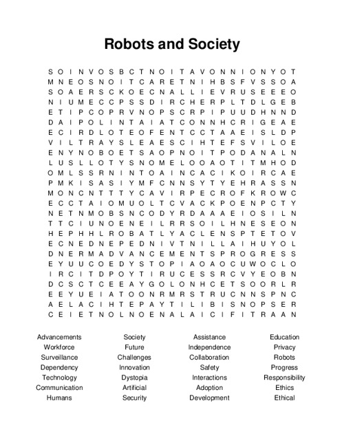 Robots and Society Word Search Puzzle