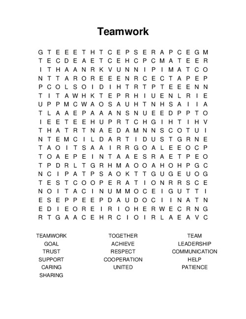 Teamwork Word Search Puzzle