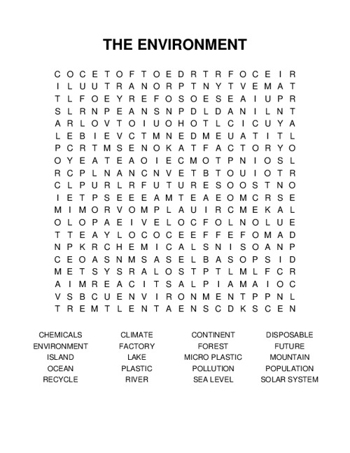 THE ENVIRONMENT Word Search Puzzle
