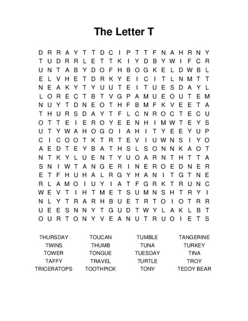 The Letter T Word Search Puzzle