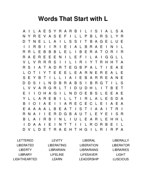 Words That Start with L Word Search Puzzle