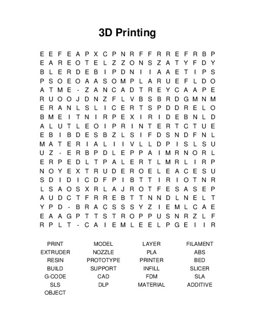 3D Printing Word Search Puzzle